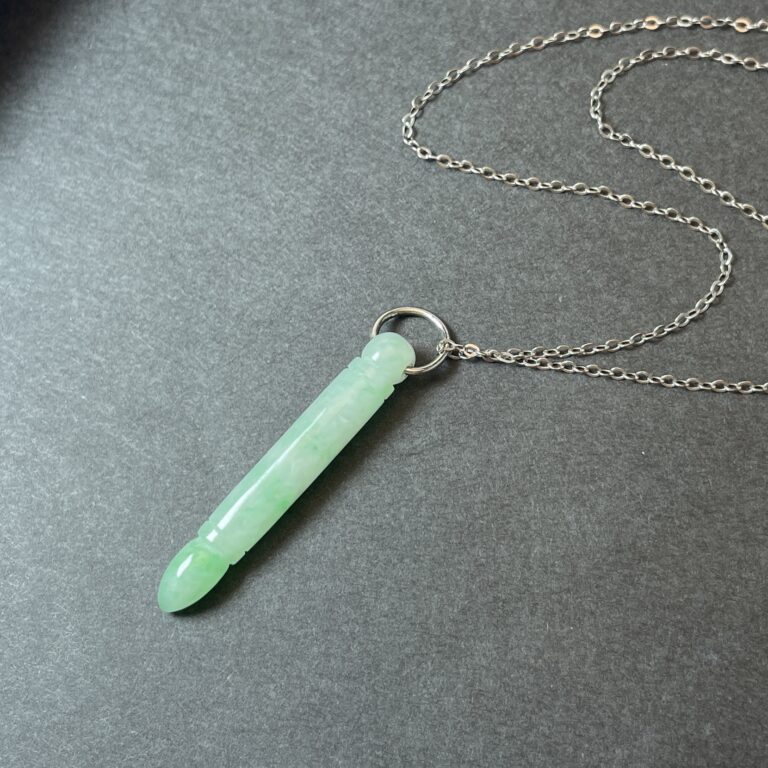 Icy Green Jade Caligraphy Writing Brush Pendant, with 925 Sterling Silver Chain